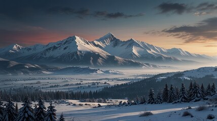 Fototapeta premium realistic illustration of a landscape of a snow mountain