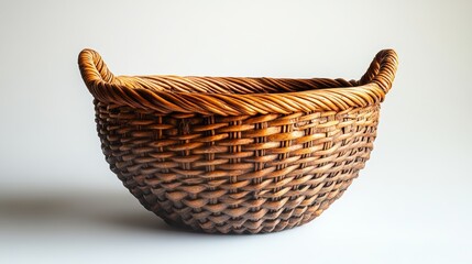 Obraz premium Wicker basket with handles on white background