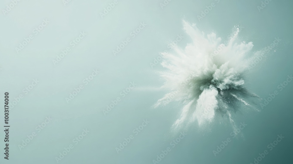 Poster a burst of white clouds radiates from a calm backdrop capturing dynamic motion