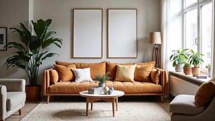 Bright and cheerful living room with modern decor and cozy seating in a welcoming atmosphere