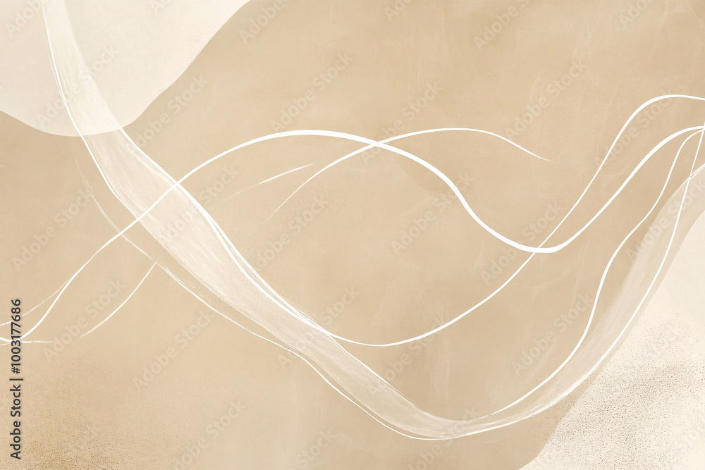 Poster abstract soft white and beige lines flowing on a textured background with gentle curves