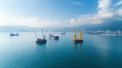 Obraz premium Aerial View of Shipping Vessels in Calm Waters