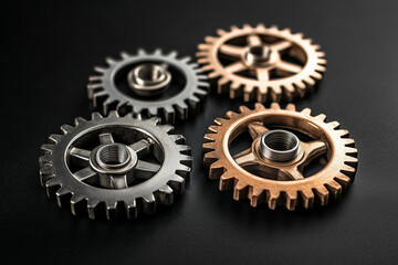 Metallic engine gear wheels and cogs, industrial background wallpaper, engineering concept.
