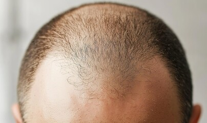 Fototapeta premium Exploring the realities of male pattern baldness in contemporary society with close-up focus on thinning hairline
