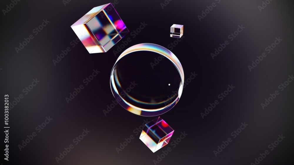Poster glossy dispersion circle and cubes. computer generated 3d render