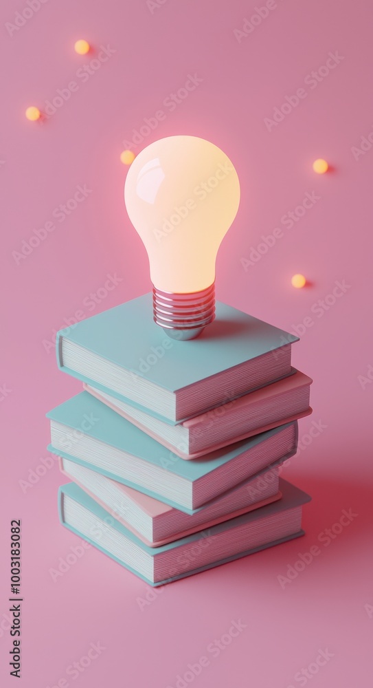 Aufkleber 3d illustration of a light bulb atop a stack of colorful books symbolizing knowledge and creativity