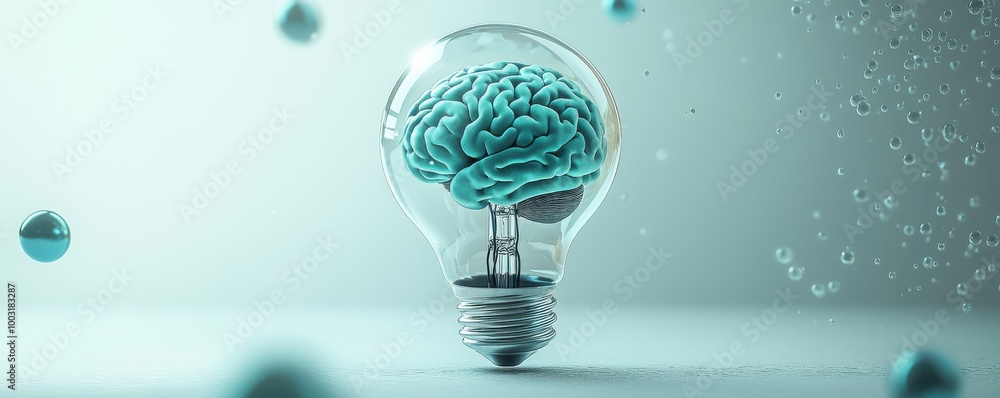 Aufkleber 3d illustration of a floating light bulb with a brain inside symbolizing innovation and intelligence