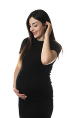 Portrait of beautiful pregnant woman on white background