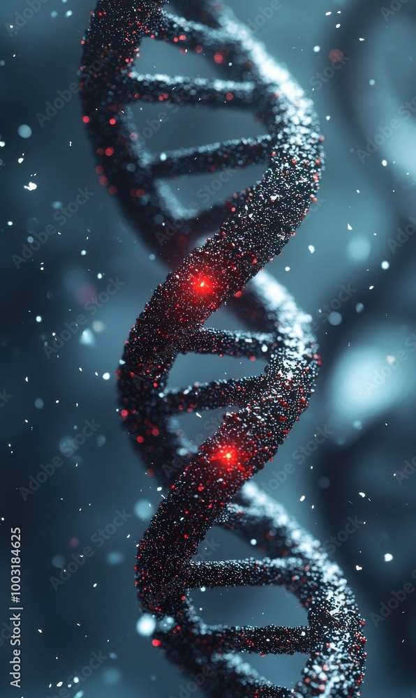 Poster close-up of two dna strands exhibiting unique structural patterns with vibrant details and intricate