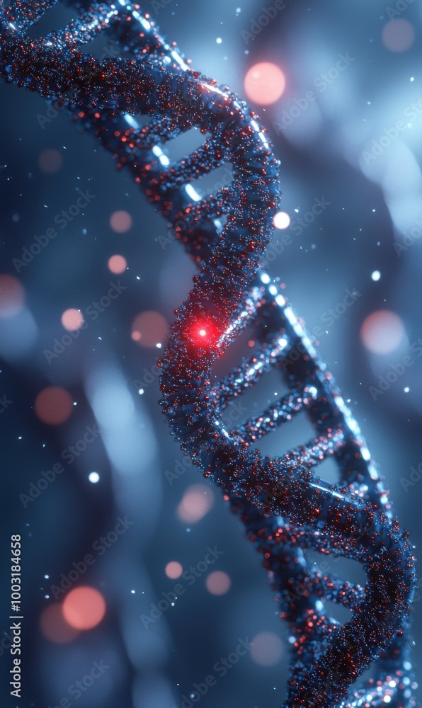 Aufkleber close-up view of two dna strands with glowing elements showcasing genetic structure and molecular bi