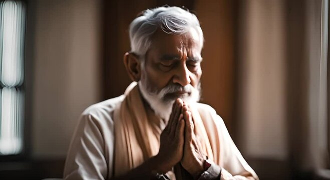 Indian man praying in India.