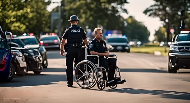 Policeman in a wheelchair.