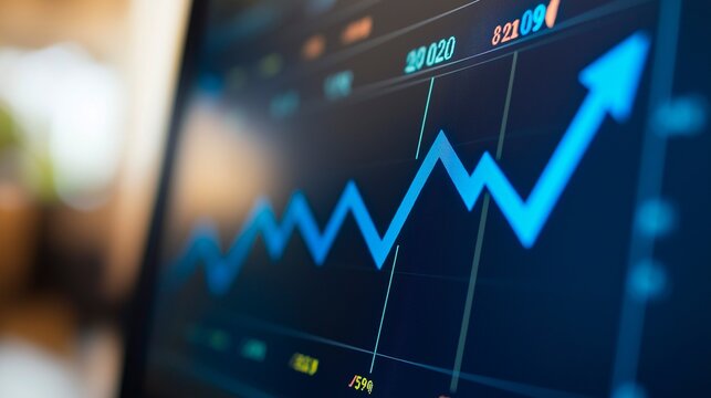 digital composite of business statistics and graph with computer on the background