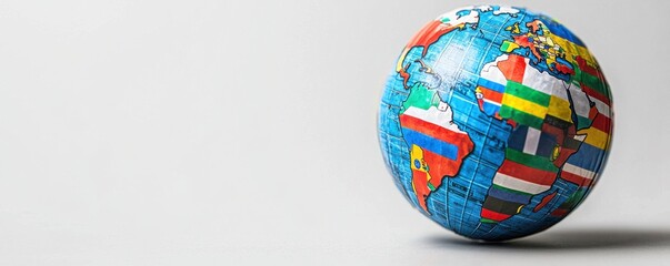 Colorful globe with diverse country flags symbolizing global unity and cultural diversity