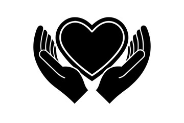 Hands holding heart line, Charity and love shape in palms symbol, Relationship sign for mobile concept and web design. silhouette black vector illustration