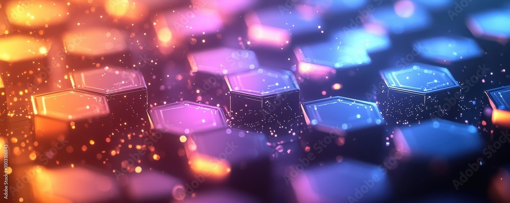 Poster modern wallpaper with neon glowing hexagons in vibrant colors creating a futuristic and tech-inspire