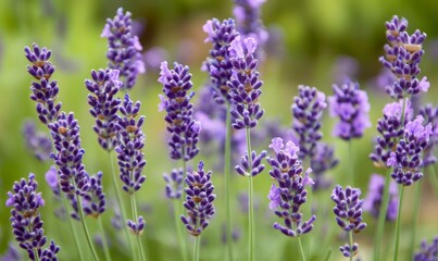 Fototapeta premium Close-up of blooming lavender flowers in a field
