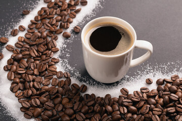 sugar, energy, seed, coffee cup, caffeine, aroma, bean, drink, brown, espresso, photography, cafe, cup, grain, background, roasted, black, beverage, dark, breakfast
