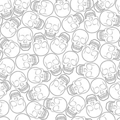 Seamless pattern with skull. Vector black and white background.