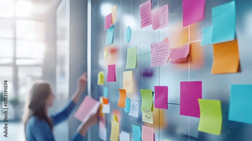 Poster creative workspace with colorful sticky notes