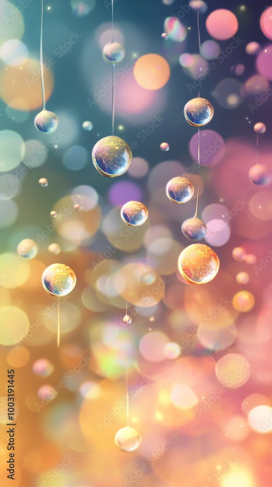 Poster bokeh effect with luminous droplets suspended in