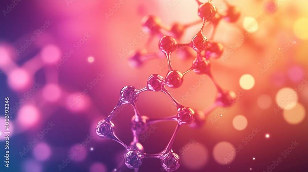 Poster molecular structure visualization with vibrant colors and bokeh