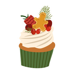 Christmas home-baked food. Christmas bakery, cakes or cute winter holiday pies with holly berries. Holiday pudding, baked dessert hand drawn vector illustration. Traditional festive homemade cakes.