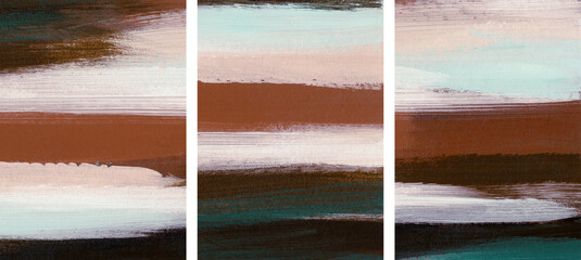 Three abstract paintings. Hand painted. Versatile artistic image for creative design projects: posters, cards, banners, websites, covers, prints, wallpapers. Traditional artist-made art.