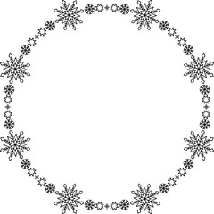 Snowflake circle frame. Winter snowflake round border.