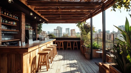 Fototapeta premium Rooftop Bar with Stunning City Skyline View