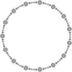 Snowflake circle frame. Winter snowflake round border.