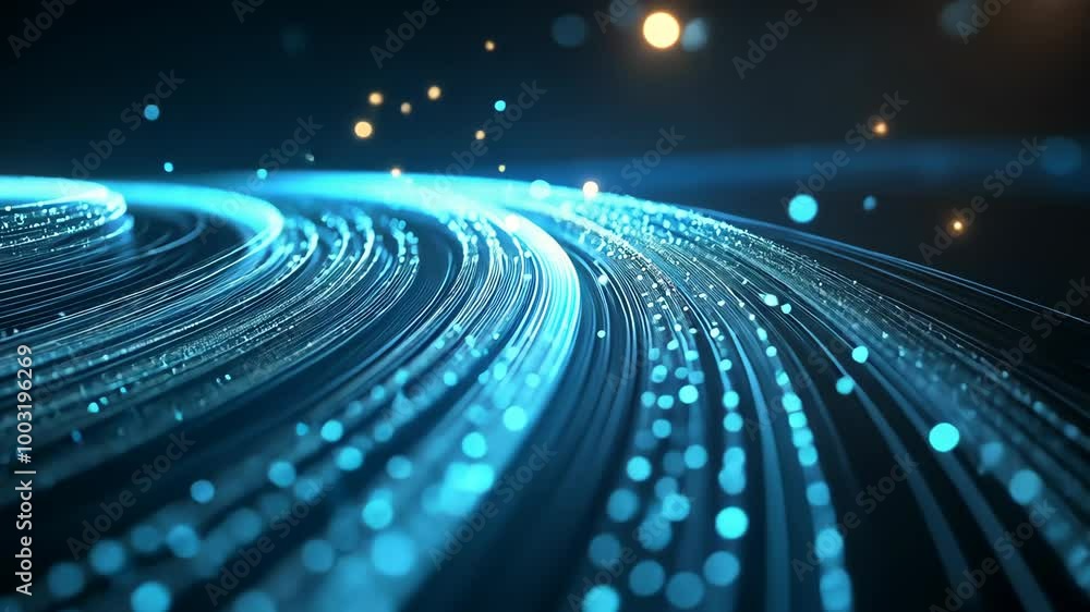 Aufkleber abstract blue lines with glowing orbs create a swirling pattern in the dark
