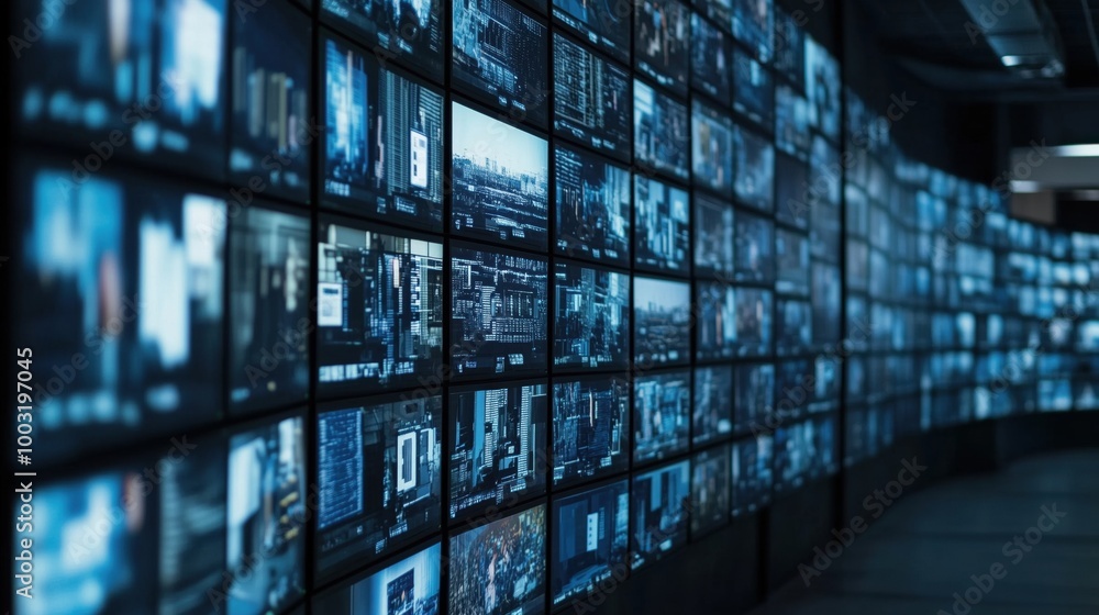Poster digital display wall showcasing multiple screens with data
