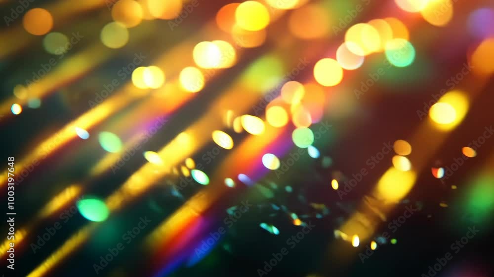 Poster golden and green lights blur into abstract shapes, creating a mesmerizing pattern against a dark bac