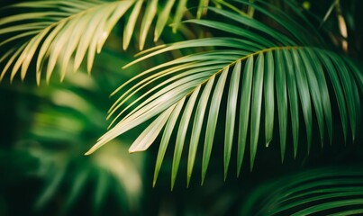 Obraz premium Close up of lush green palm tree leaf