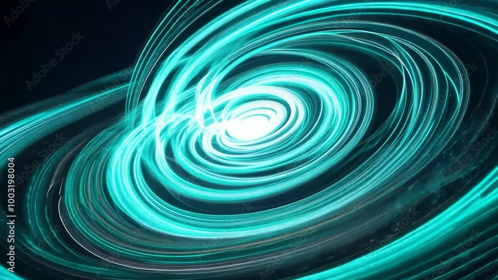 Poster glowing plasma forms a captivating spiral shape against a black background, creating an abstract vis