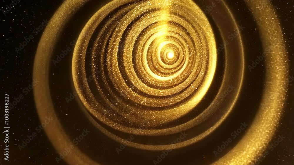Poster golden glitter swirls create a mesmerizing pattern against a dark background