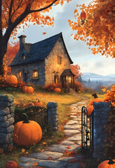 house in autumn forest