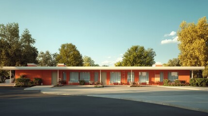 Vintage Motel in Small Town America Landscape