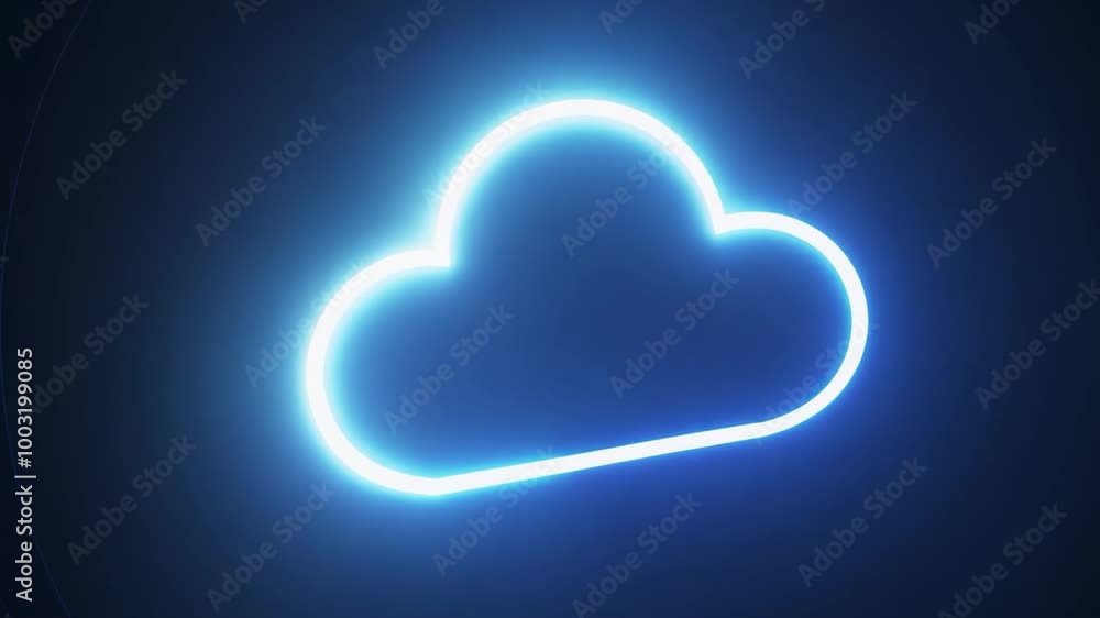 Poster glowing neon cloud icon features a dynamic color change against a dark background, creating a modern