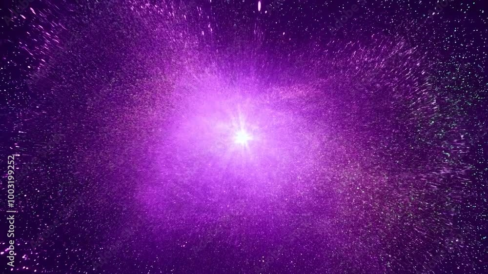 Poster colorful particles expand against a dark background, creating an explosion of light. a glowing core 
