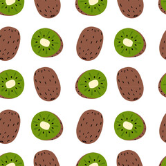 Colorful pattern of sliced kiwis on a white background showcasing fresh fruit appeal