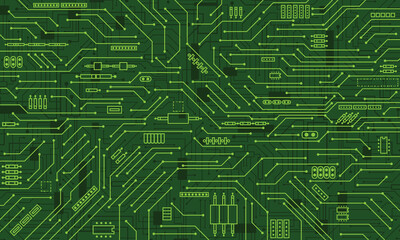 Abstract circuit board technology line green background