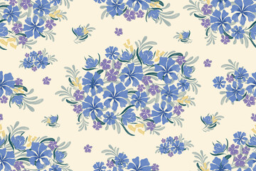 Blue Floral pattern wallpaper seamless embroidery Ikat textured minimalist flowers on white background border Denmark ethnic motif traditional. Aztec style abstract vector illustration design.