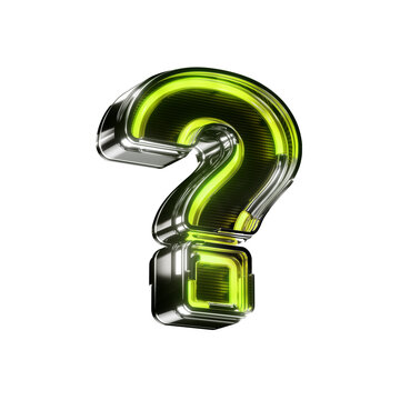 3d question mark led metallic sign green neon isolated on transparent background