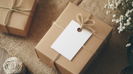 Brown Gift Box with Blank Tag