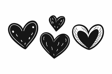 Set of black hand drawn hearts. Hand drawn marker hearts isolated on white background. Vector illustration