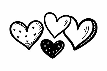 Set of black hand drawn hearts. Hand drawn marker hearts isolated on white background. Vector illustration