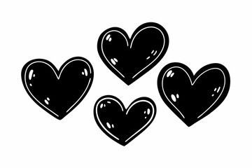 Set of black hand drawn hearts. Hand drawn marker hearts isolated on white background. Vector illustration