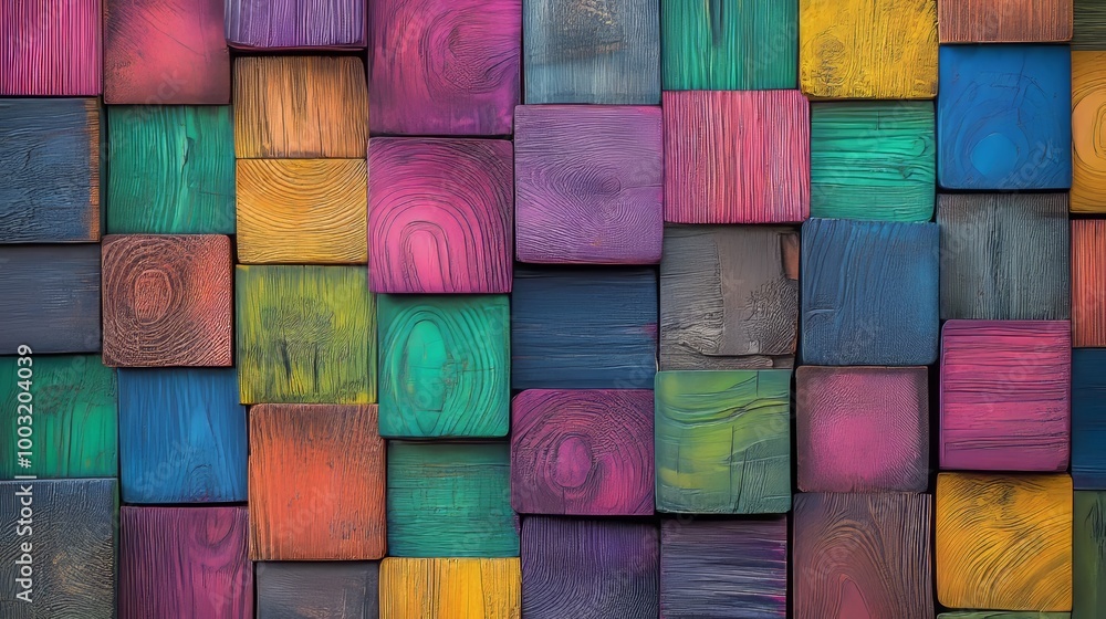 Poster abstract colorful wood texture on the backdrop with aged wood art architecture texture.